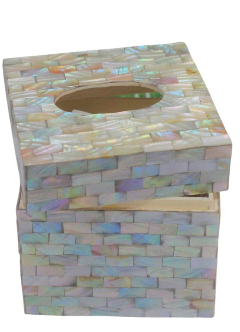 Mosaic Tissue Box with Opal Mother of Pearl