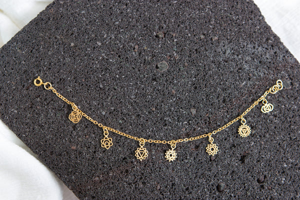 AWAKEN GOLD ~ Dainty Gold Plated Silver Choker with Dangle Chakra Charms