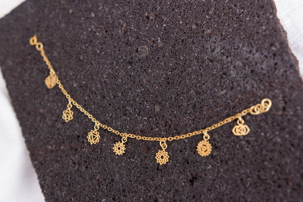 AWAKEN GOLD ~ Dainty Gold Plated Silver Choker with Dangle Chakra Charms