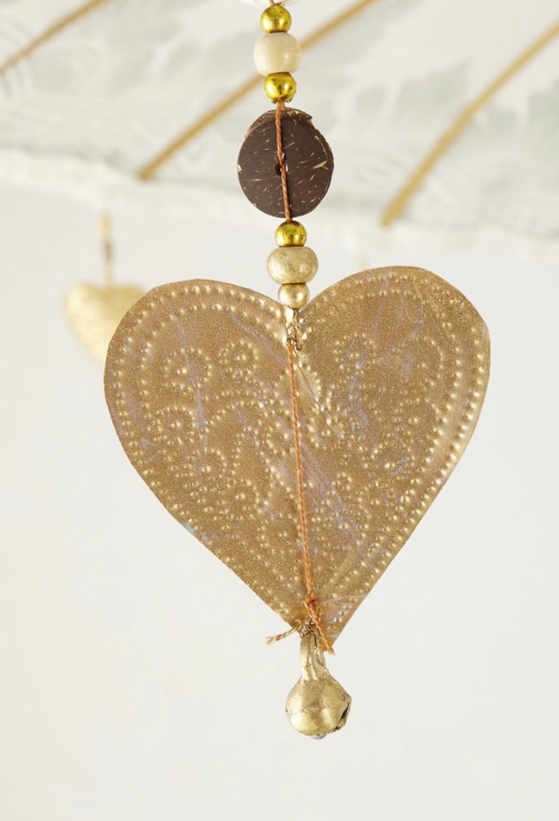 Garden Umbrella with Tassels and Gold Heart Trinkets