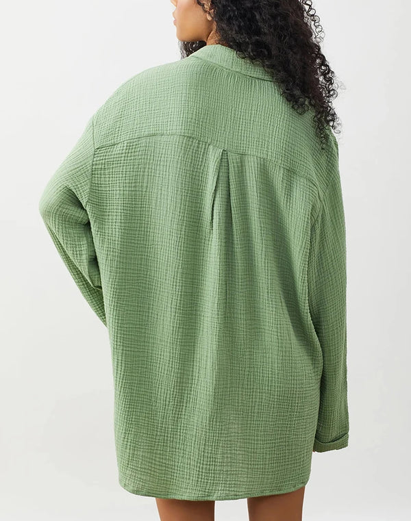 STEPHI ~ Oversized Boyfriend Shirt in Textured Cotton