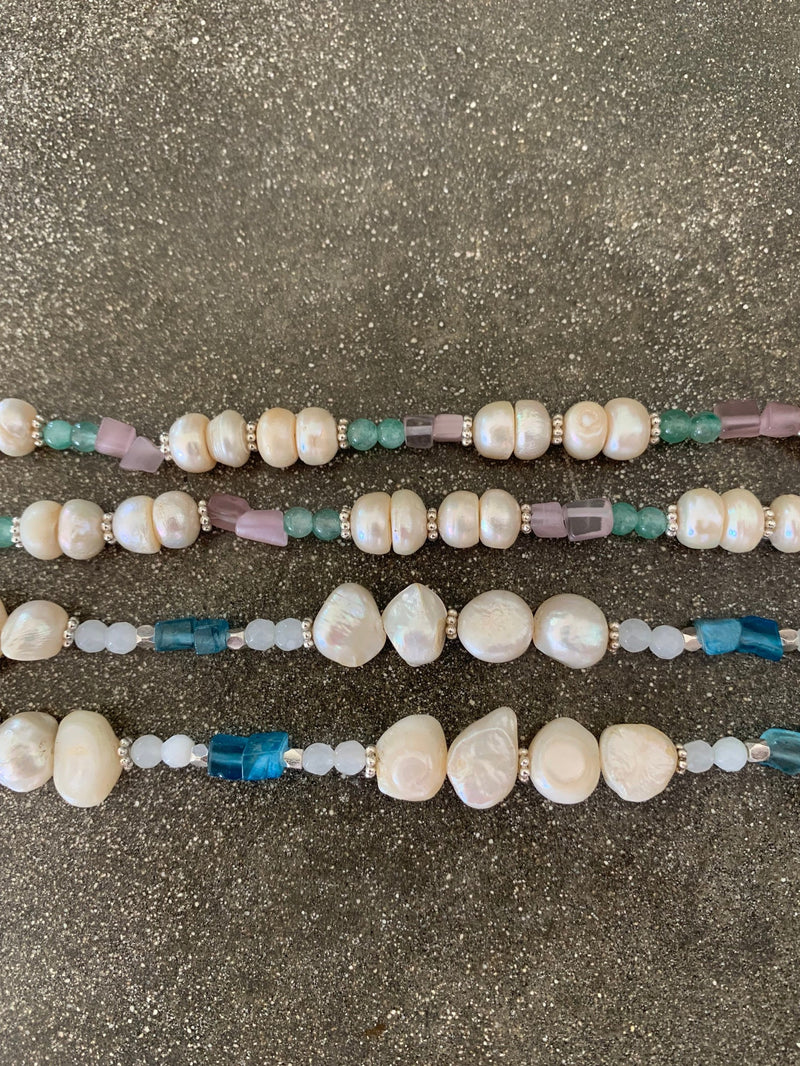 Pearl + Agate Necklace + Silver Details