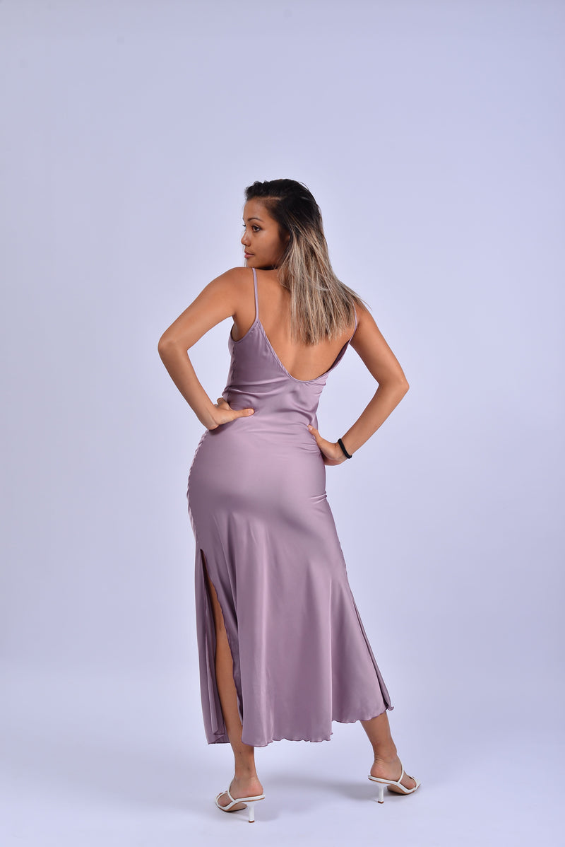 HAYLEY ~ Silk Mermaid Backless Maxi Dress with Slit