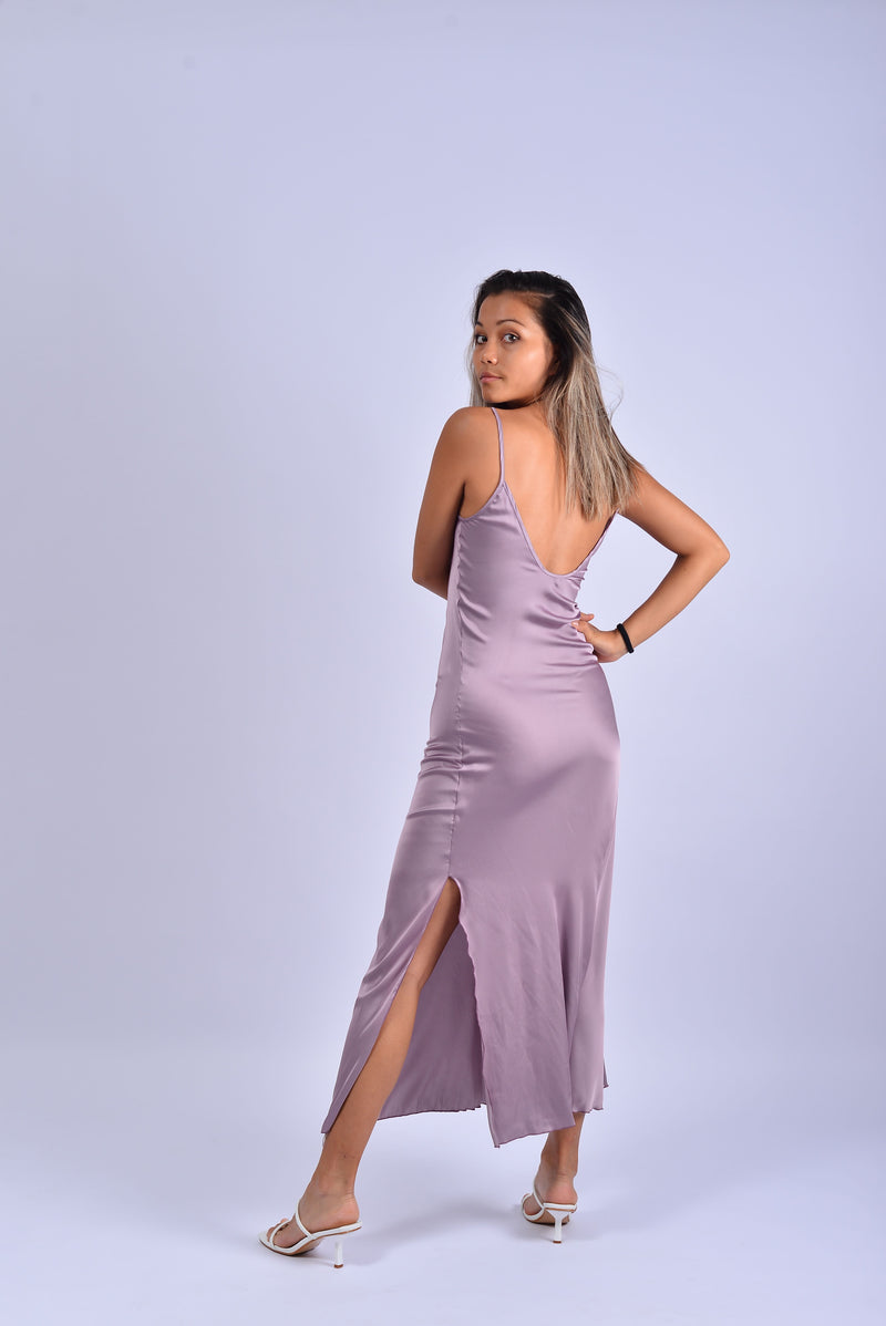 HAYLEY ~ Silk Mermaid Backless Maxi Dress with Slit